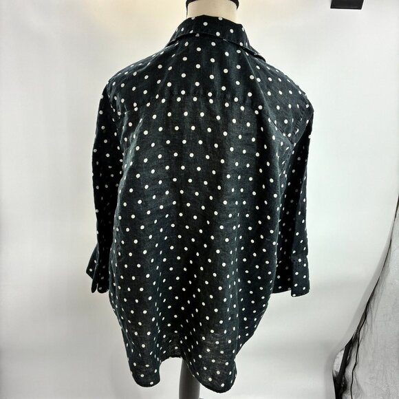 Chico's Women's Black Polka Dot Button Front Linen Top Size XL - Picture 4 of 6